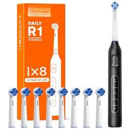 Cozy Serene - R1 Rotating Electric Toothbrush With 8 Brush Heads For Adults And 60-day Life 5 Modes Rechargeable - Black-ROTARY R1