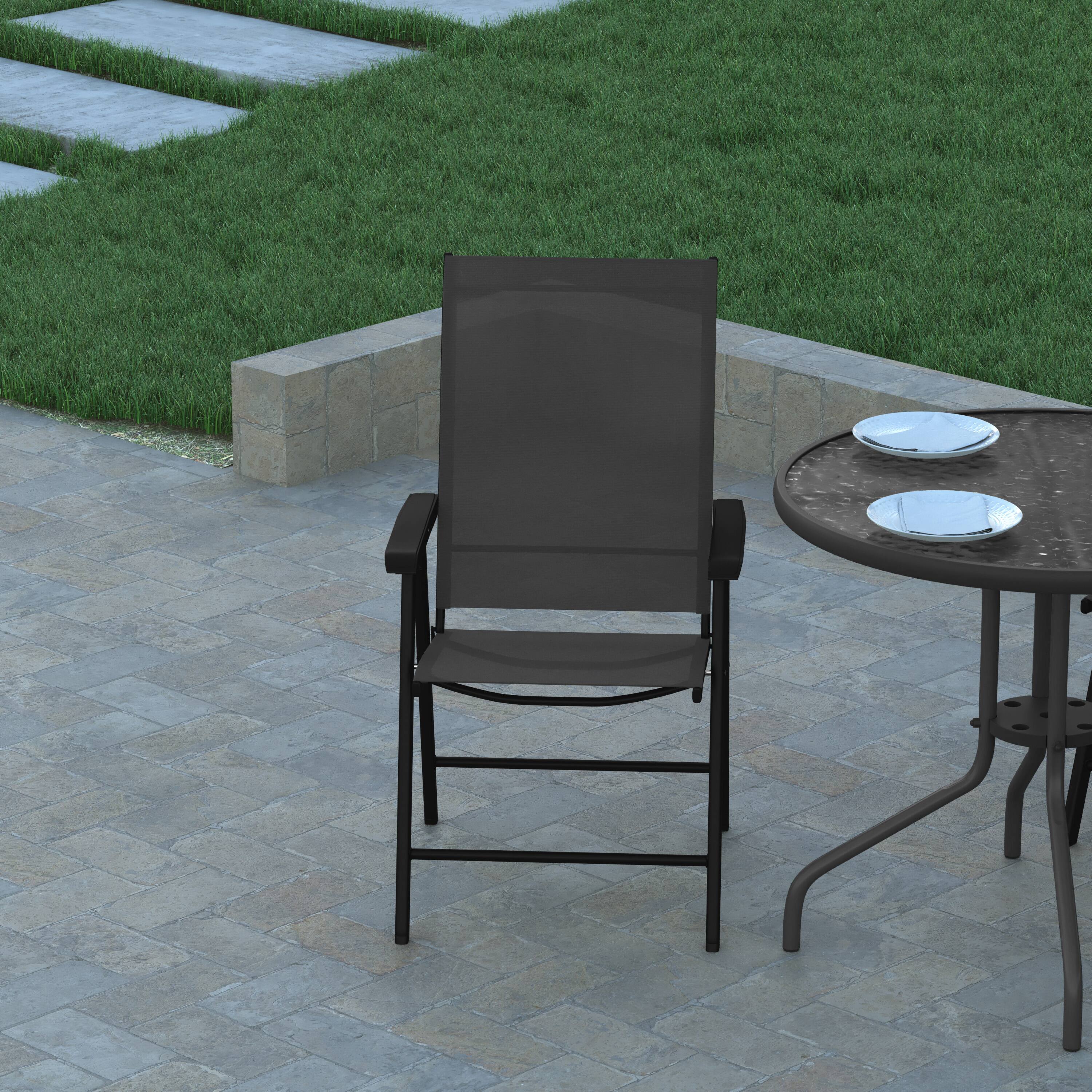 Alt View 4. Emma + Oliver - Outdoor Folding Patio Sling Chair / Portable Chair (2 Pack) - Black.