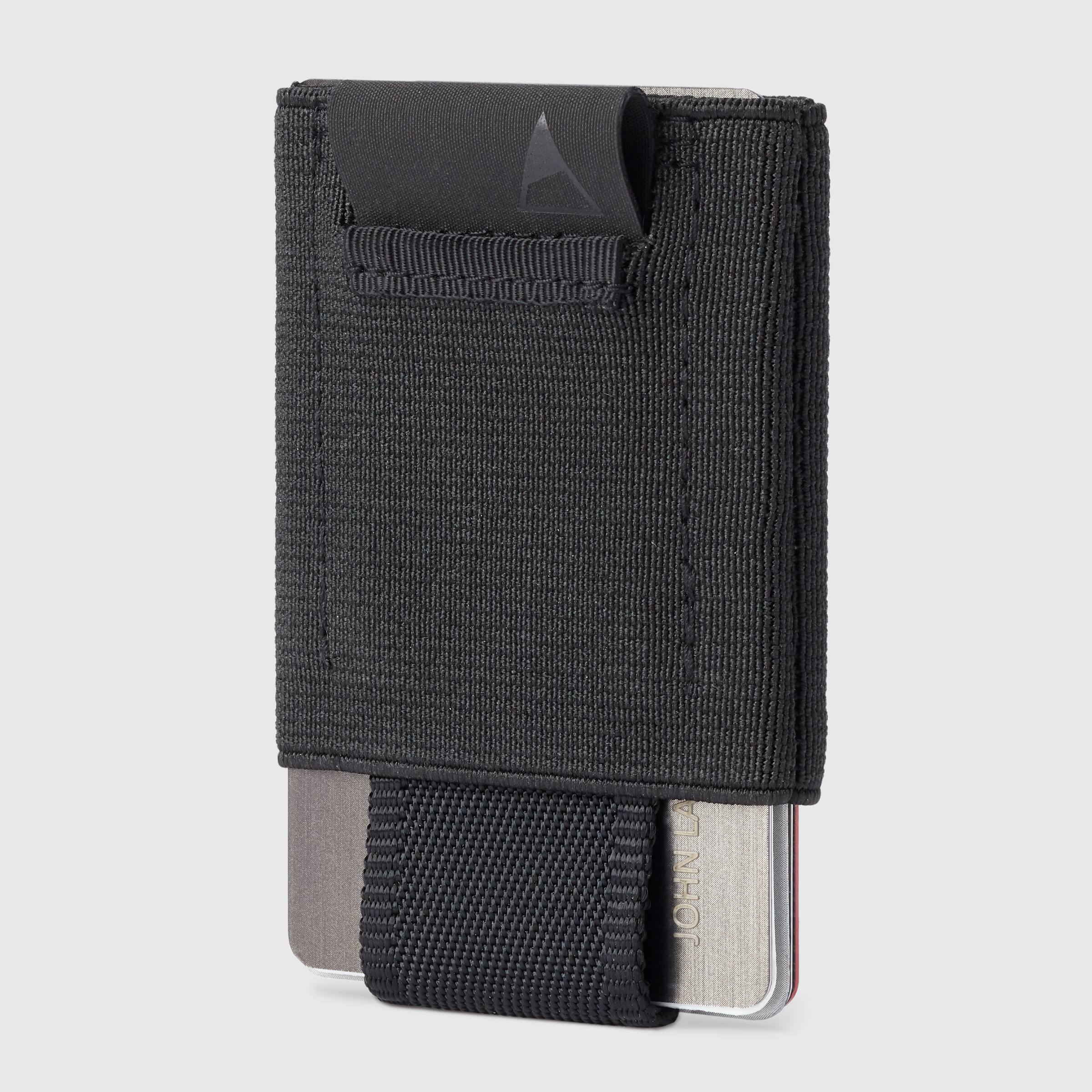 Angle. Nomatic - Wallet for Men and Women: Slim Durable Minimalistic Wallet, Easy Access Pull Tab, Cash Pocket, and Holds 4-14 Cards - Black.