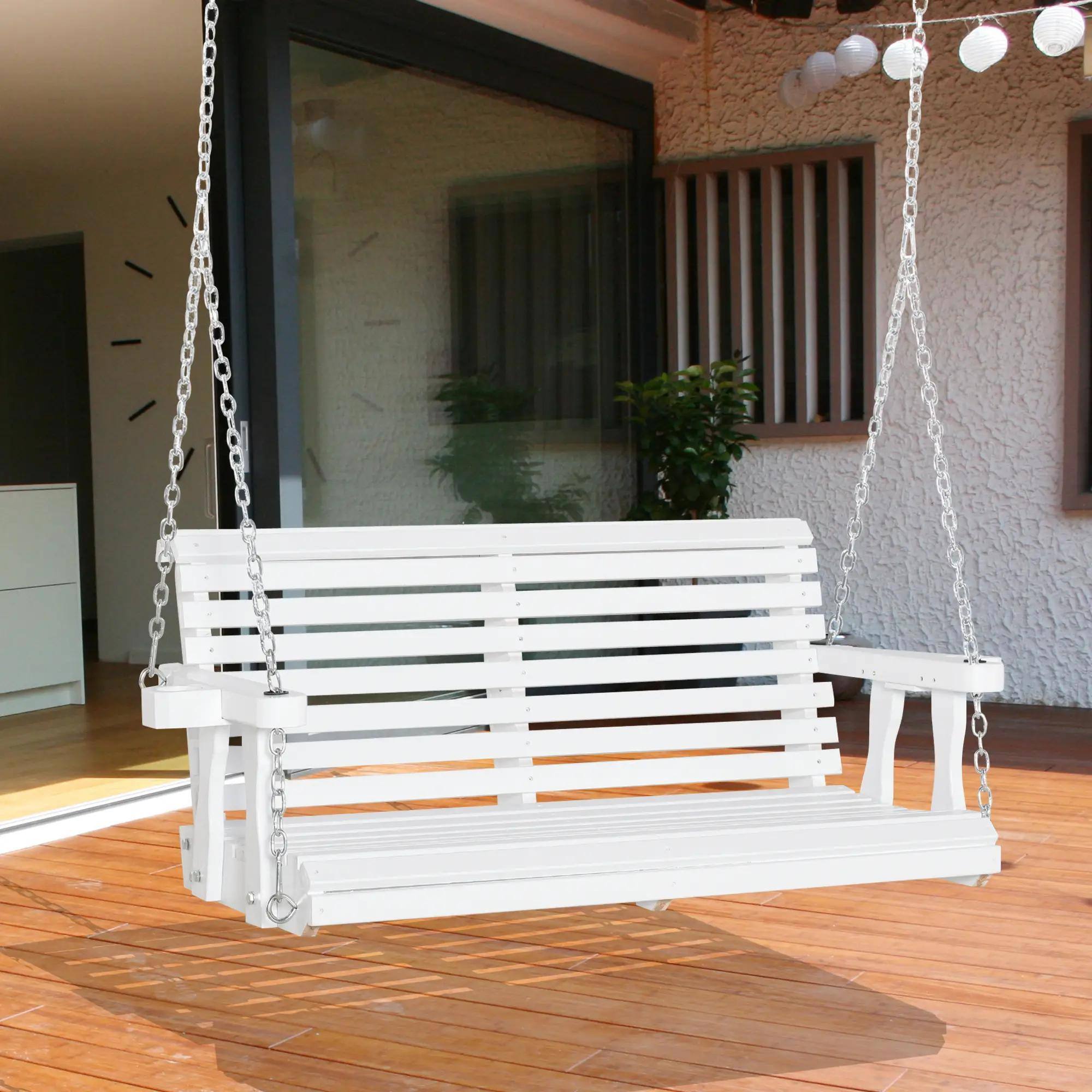 Alt View 7. Resenkos - Resenkos 2-Person Swing Chair With Chains & Cupholders, White, Perfect for Garden, Poolside, & Backyard, White.