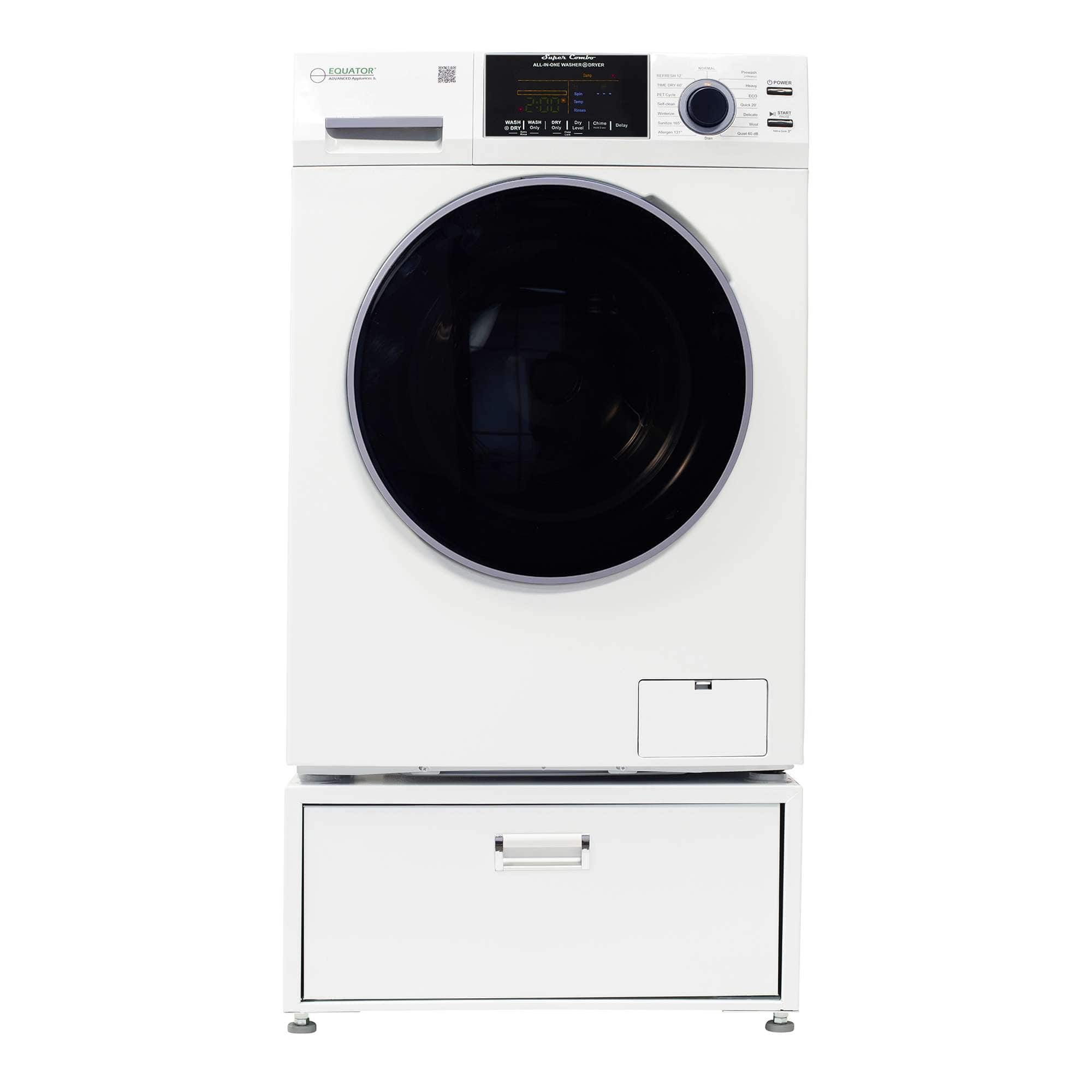 Equator - 1.62 cu ft. All-in-One Combo Washer Electric Dryer VENTED DRY 30% FASTER | RV Ready 110V - EZ 4800 + Pedestal - White