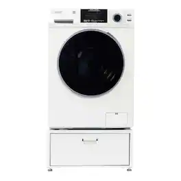 Equator - 1.62 cu ft. All-in-One Combo Washer Electric Dryer VENTED DRY 30% FASTER | RV Ready 110V - EZ 4800 + Pedestal - White