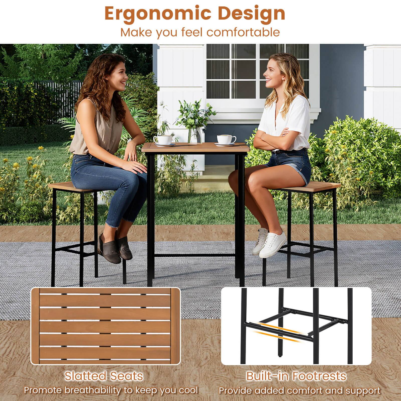 Ergonomic Design  
Make you feel comfortable

Slatted Seats  
Promote breathability to keep you cool

Built-in Footrests  
Provide added comfort and support