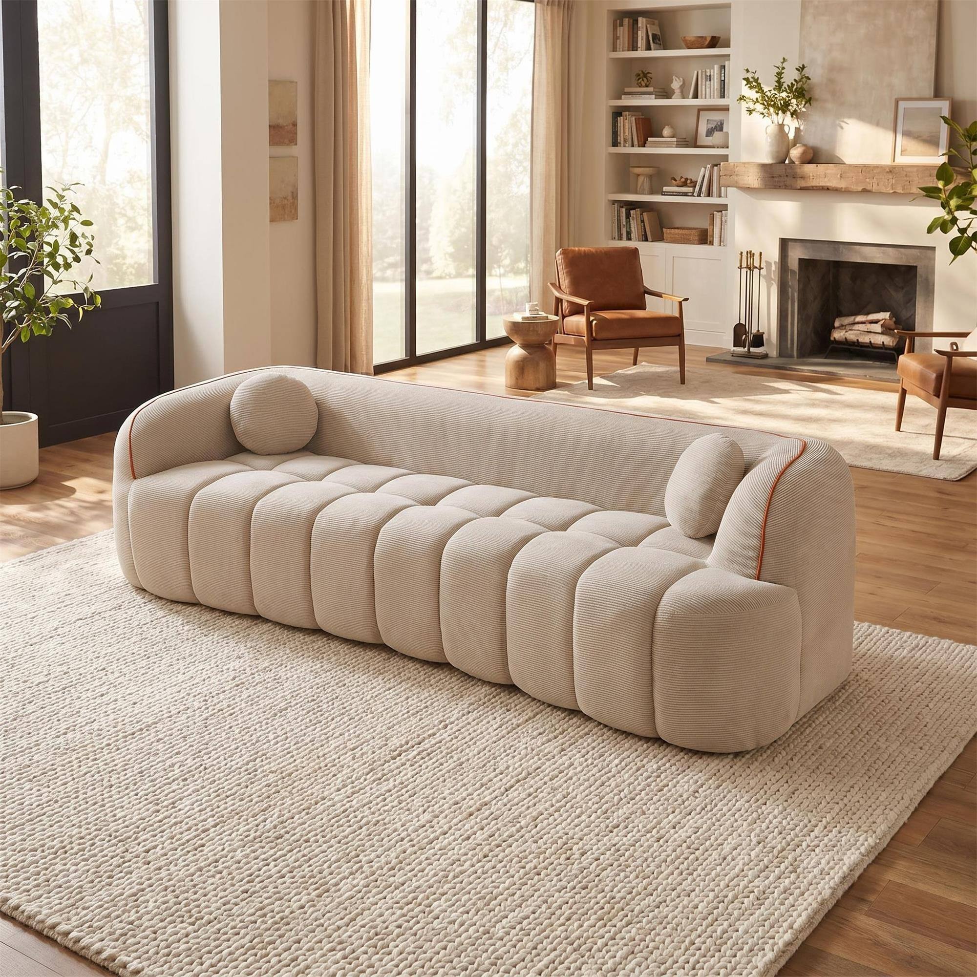 Angle. Boyel Living - 98.4-Inch Corduroy 3-Seat Cloud Sofa - Camel.