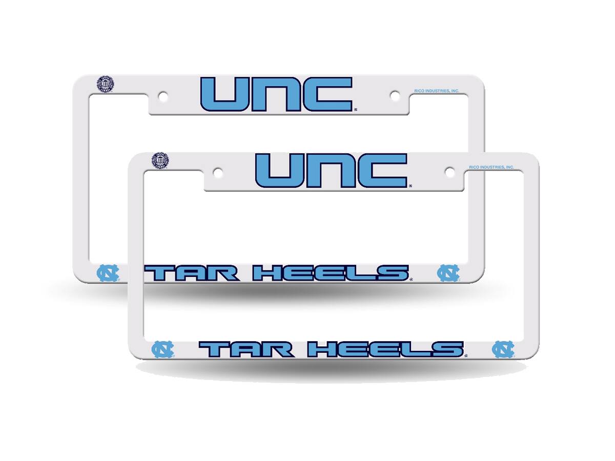 UNC North Carolina Tar Heels Raised Letter White Plastic License Plate Frame - Set of 2 Frames