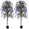 Front. Costway - Costway 6 FT Artificial Wisteria Tree Set of 2 with Natural Trunks Purple Lifelike Flowers - Purple+Natural+Black.