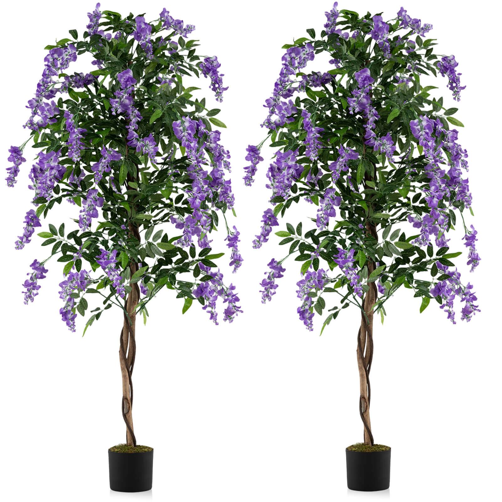 Front. Costway - Costway 6 FT Artificial Wisteria Tree Set of 2 with Natural Trunks Purple Lifelike Flowers - Purple+Natural+Black.