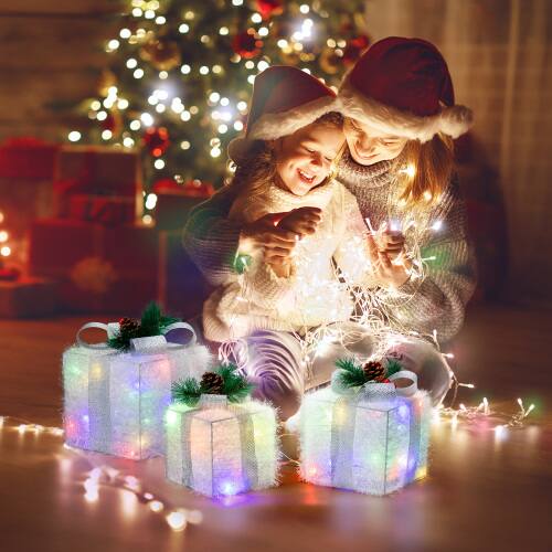 Alt View 6. Winado - 3 PCS Lighted Gift Boxes Christmas Decorations with LED Warm White Lights for Holiday - White.