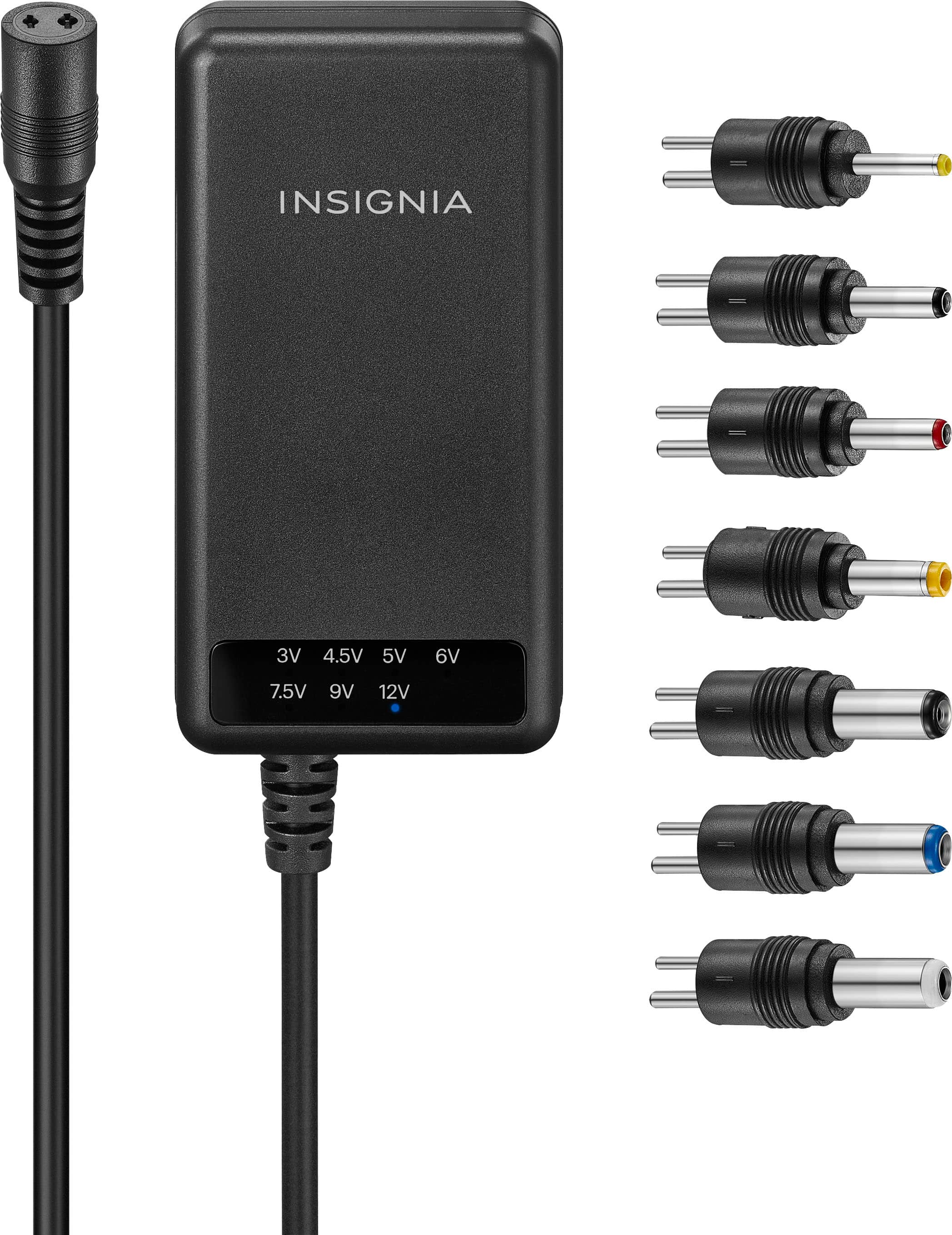 Insignia™ - 22.5W Universal AC Adapter for Devices with Round-Pin Connections (5 ft) - Black - Front_Zoom