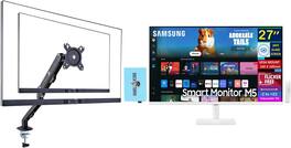 Samsung - M5 M50D 27" FHD VA Smart Monitor with HDR10, HDMI, (LS27DM501ENXZA) w/DKZ Hub & Ergoflexy Single Mount Arm - White