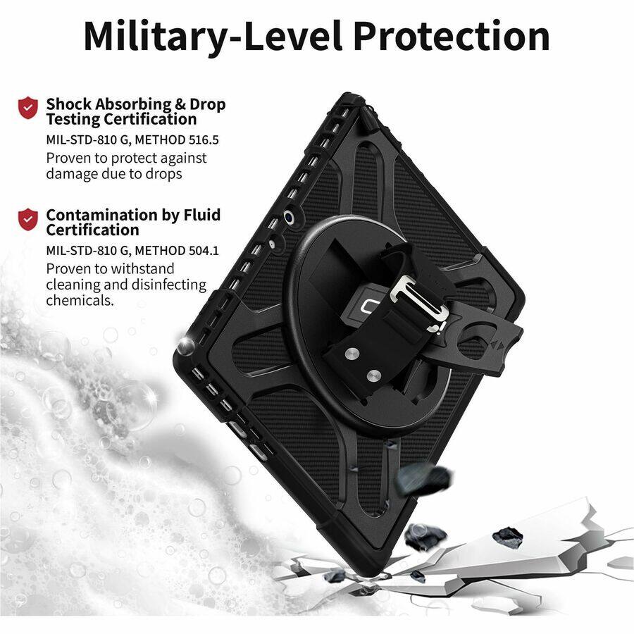 Military-Level Protection

Shock Absorbing & Drop Testing Certification
MIL-STD-810 G, METHOD 516.5
Proven to protect against damage due to drops

Contamination by Fluid Certification
MIL-STD-810 G, METHOD 504.1
Proven to withstand cleaning and disinfecting chemicals.