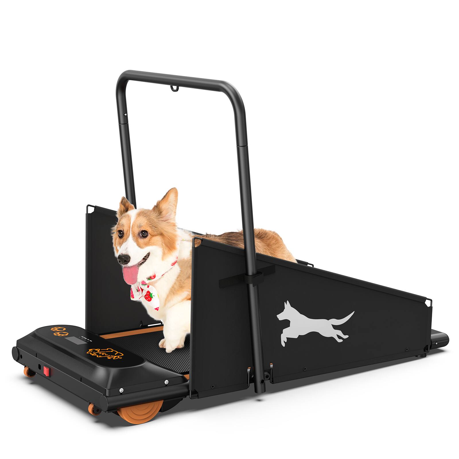 Left. COWLOWN - Pet Treadmill for Small Medium Dogs Dog Pacer for Healthy Fit Pets Black Orange Indoor Exercise Machine - Black Orange.