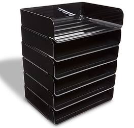 TRU RED - Side Load Stackable Plastic Letter Tray, 6/Pack - Black