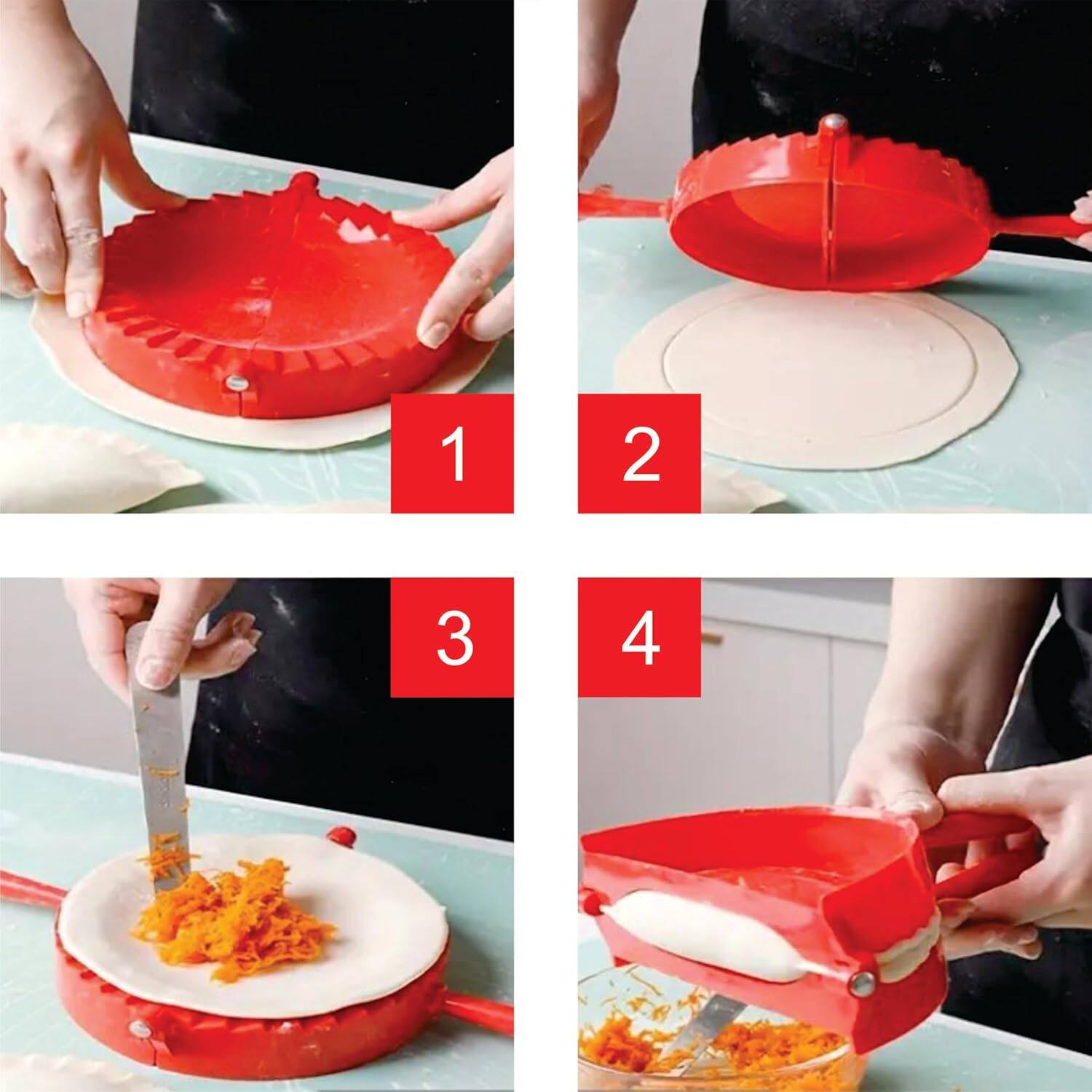 Back. Giantpower - 1pcs Dumpling Maker, Empanada Press Mold Maker for Pierogi, Pastelitos, Calzone, Turnovers & Chinese Dumplings - Red.