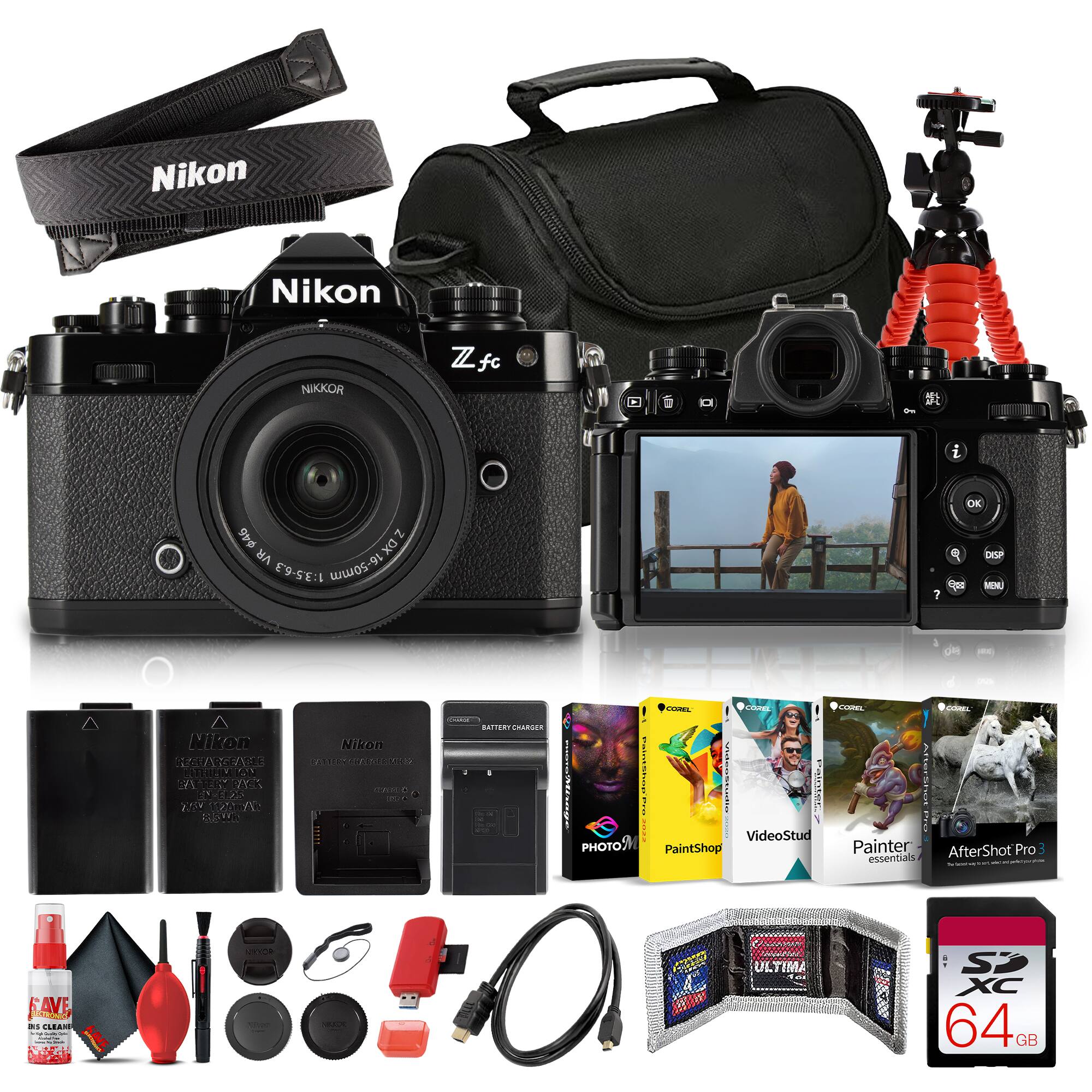 Nikon NIKKOR Z fc 16-50mm 9-46 Ni VR DX 1:3.5-6.3

Nikon RIE WARTREI P A ER YYS I yYRK 120 S Nikon OUTU

R Conkice Ae Vdiace

VideoStud PHOTOS PaintShop Painter AfterShot Pro essentials FAVE

64GB SDXC

Ultima SP XC