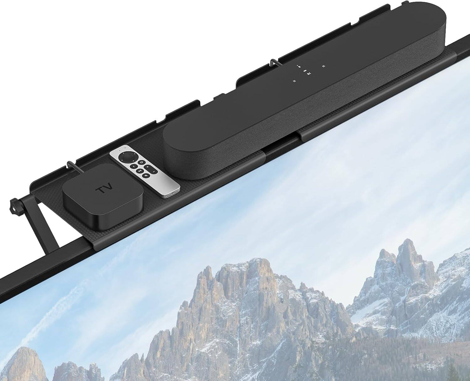 Front. Schertz - No-Drill TV Top Shelf Soundbar Mount for Most Soundbars up to 15 lbs – Fits Flat-screen TVs - Black.