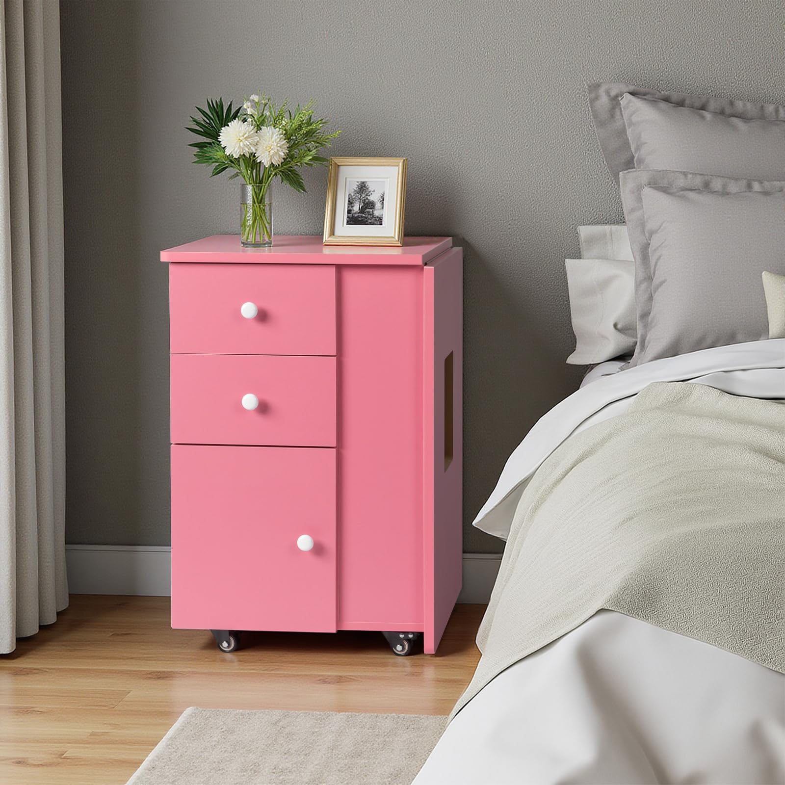 Angle. Winado - Foldable Manicure Table Nail Table Nail Desk Station with Electric Dust Collector & Drawers & Bottom Cabinet for Beauty - Pink.