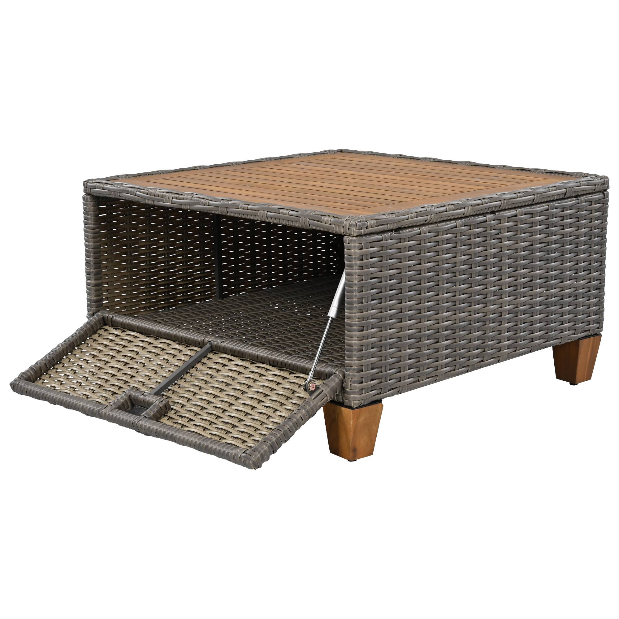 Alt View 2. Mondawe - 8-Piece Wicker Conversation Set with Swivel Rocking Chairs and Acacia Storage Table - Beige+Brown.