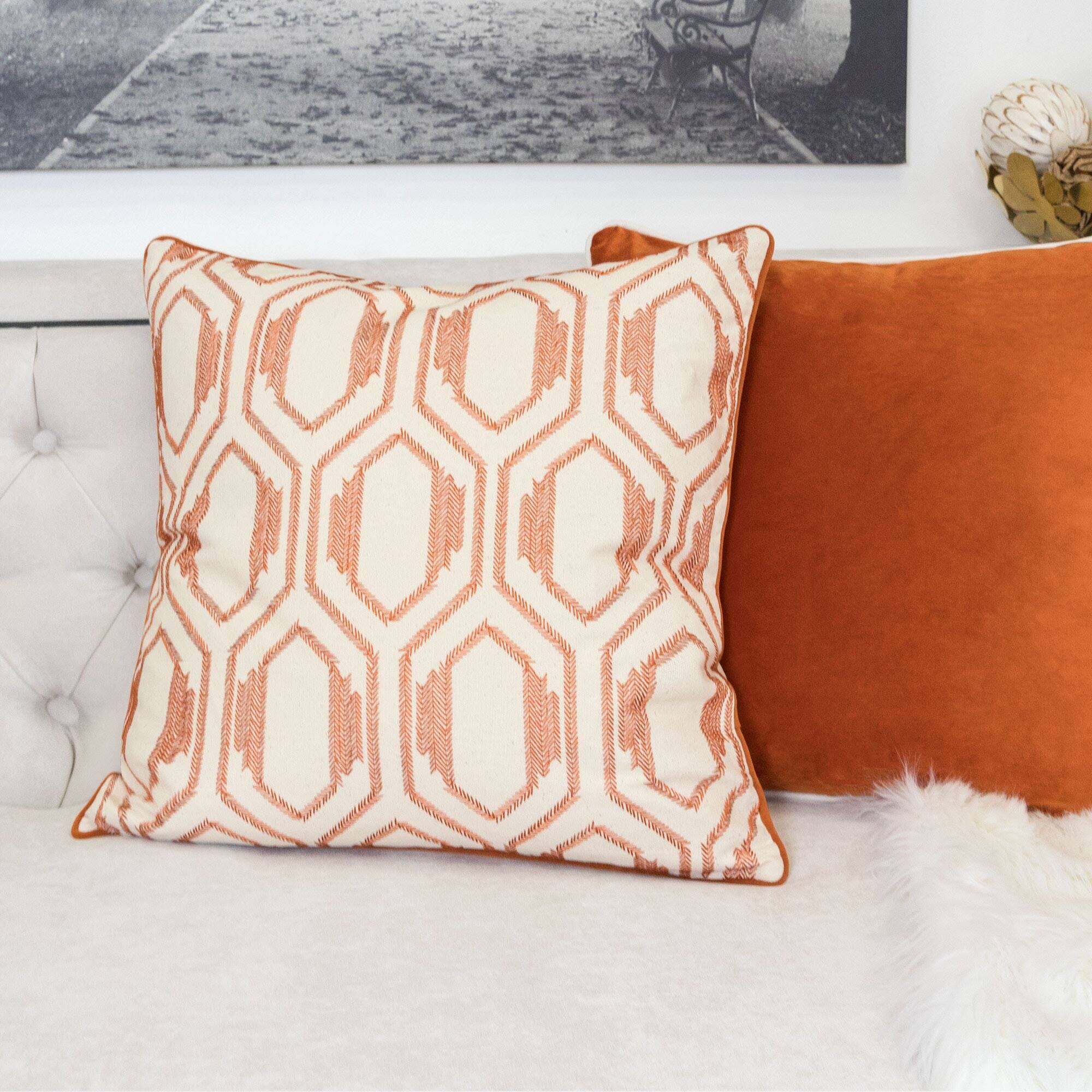 Alt View 2. TinyHomie - Geometric Embroidered Cotton Throw Pillow Rust Modern Accent - Rust.