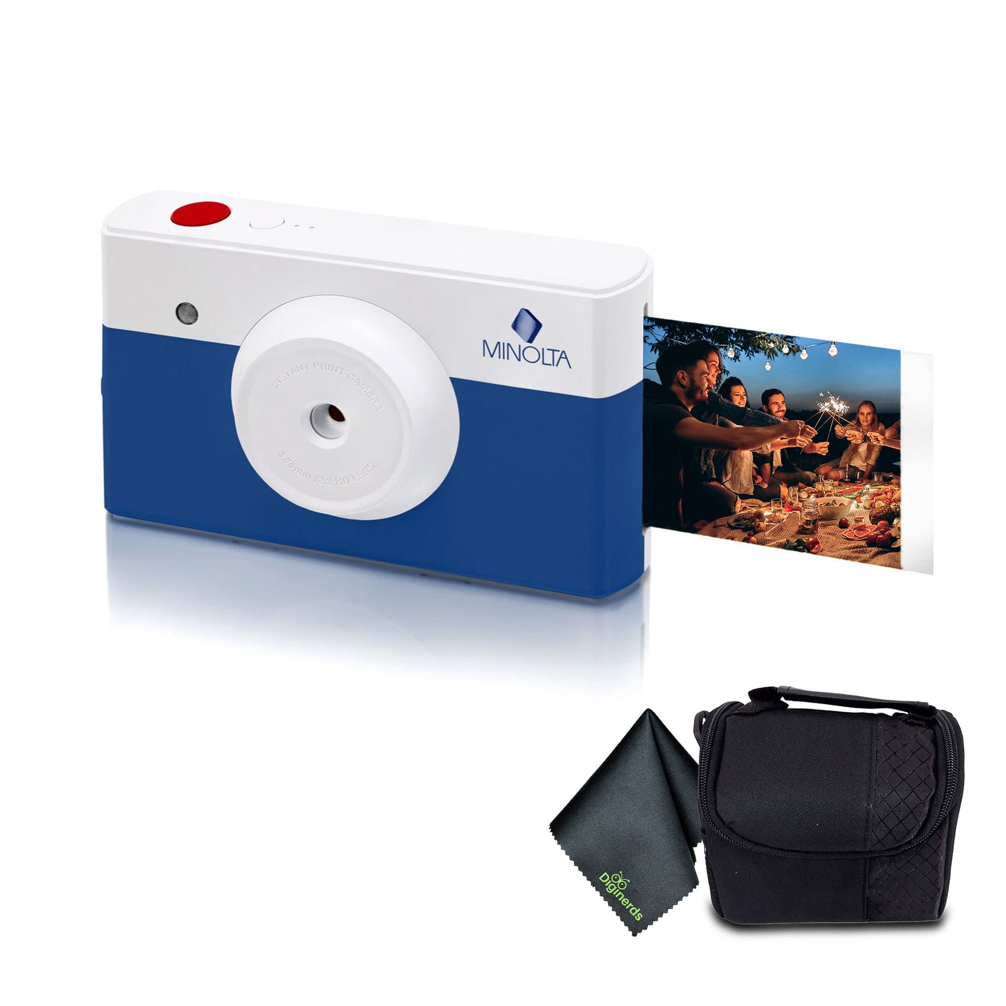 Minolta - Instapix Print Camera with Printer (Blue), Camera Bag, Diginerds Microfiber Cleaning Cloth, Bundle