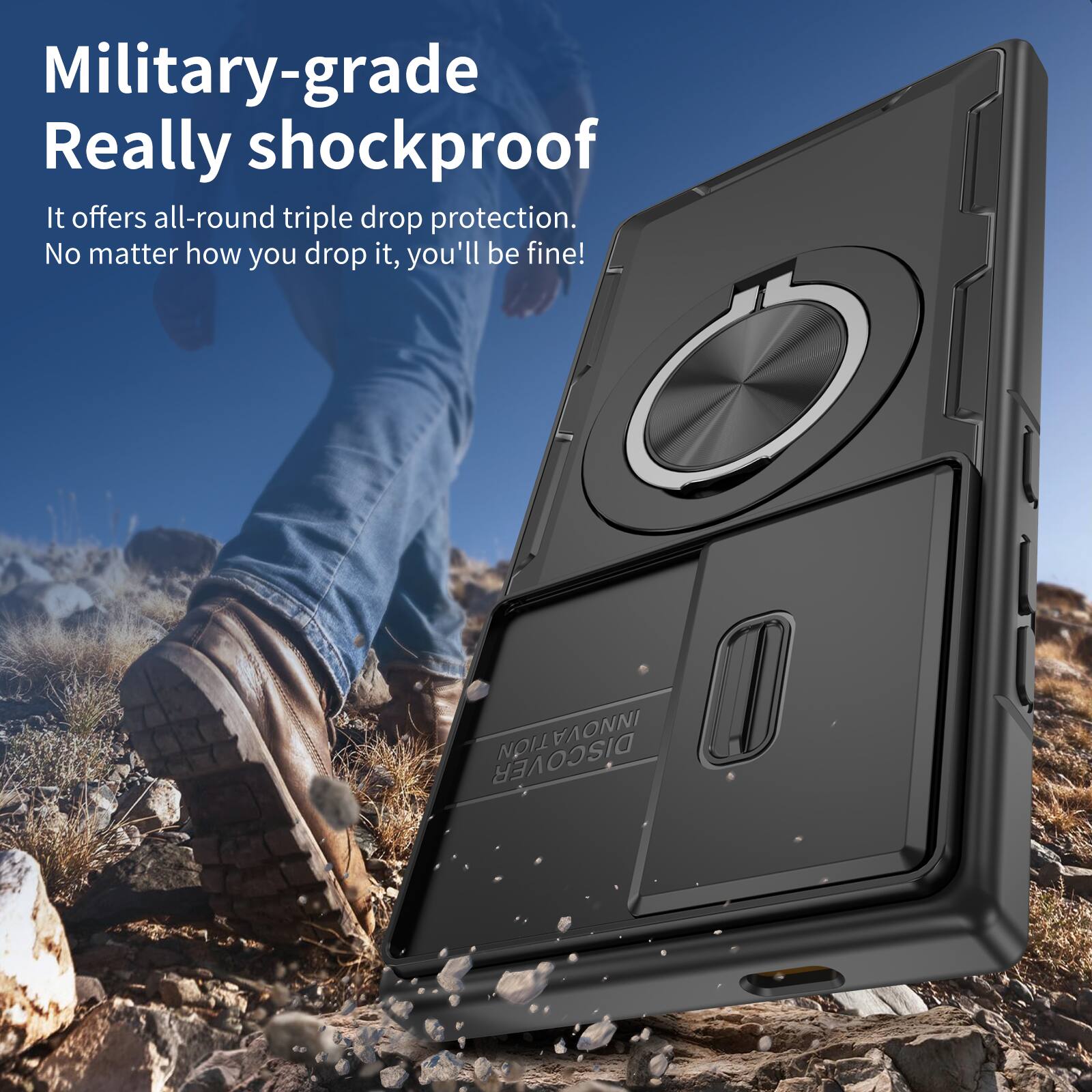Military-grade Really shockproof.  
It offers all-round triple drop protection.  
No matter how you drop it, you'll be fine!