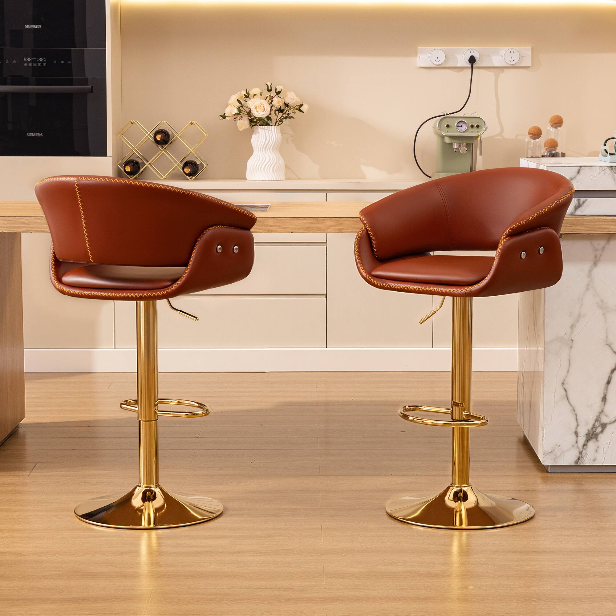 Angle. KERDOM - Adjustable Height Bar Chair 1pc, High Dinning Chair PU Leather Swivel Barstool, Airlift Tall Counter Height for Kitchen - Red.