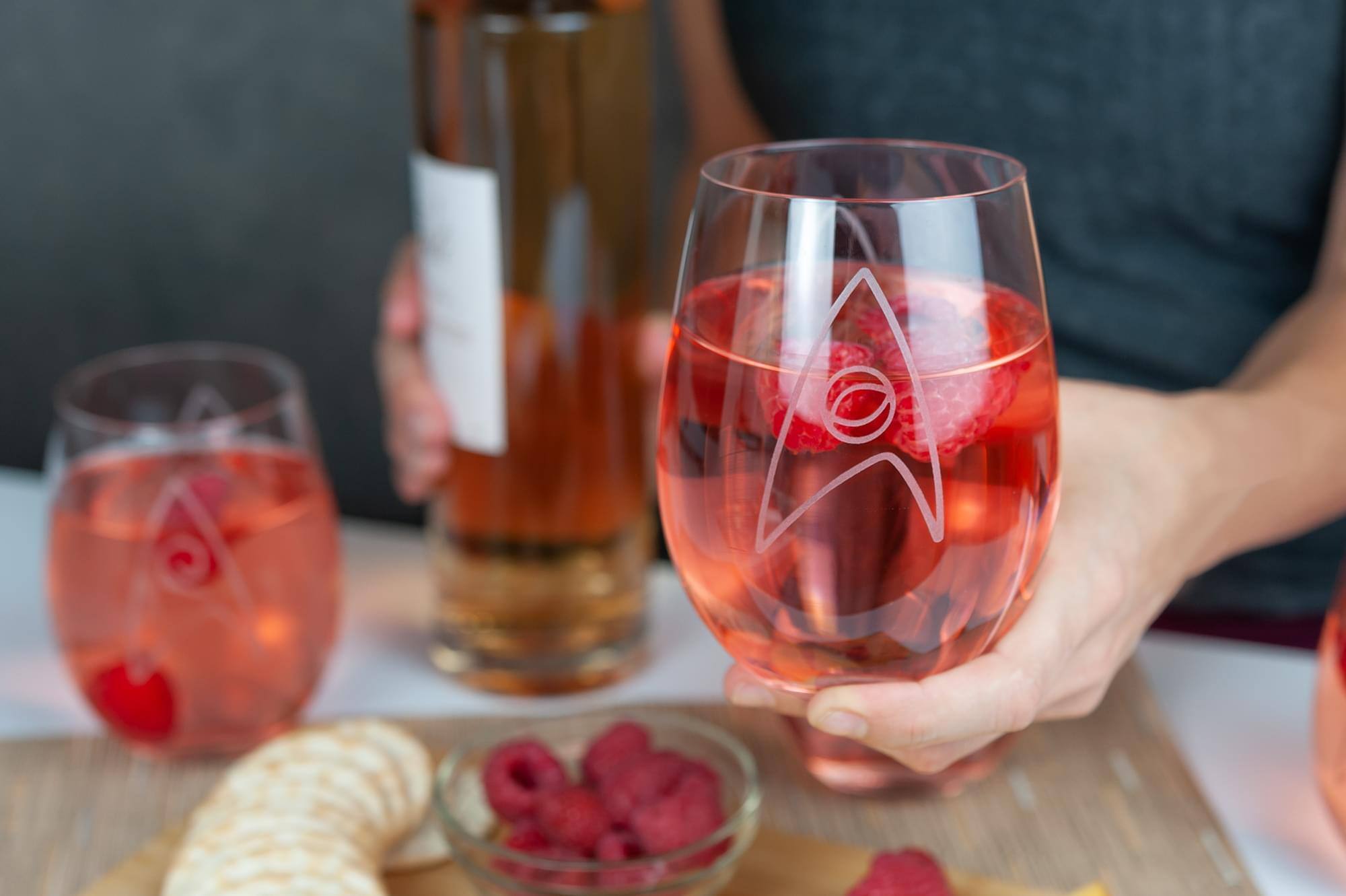 Alt View 4. Surreal Entertainment - Star Trek Stemless Wine Glass Decorative Etched Sciences Emblem | Holds 20 Ounces - Clear.