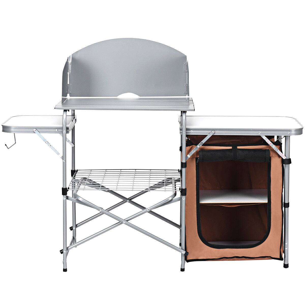 Alt View 16. Costway - Foldable Camping Table Outdoor BBQ Portable Grilling Stand w/Windscreen Bag - Silver.