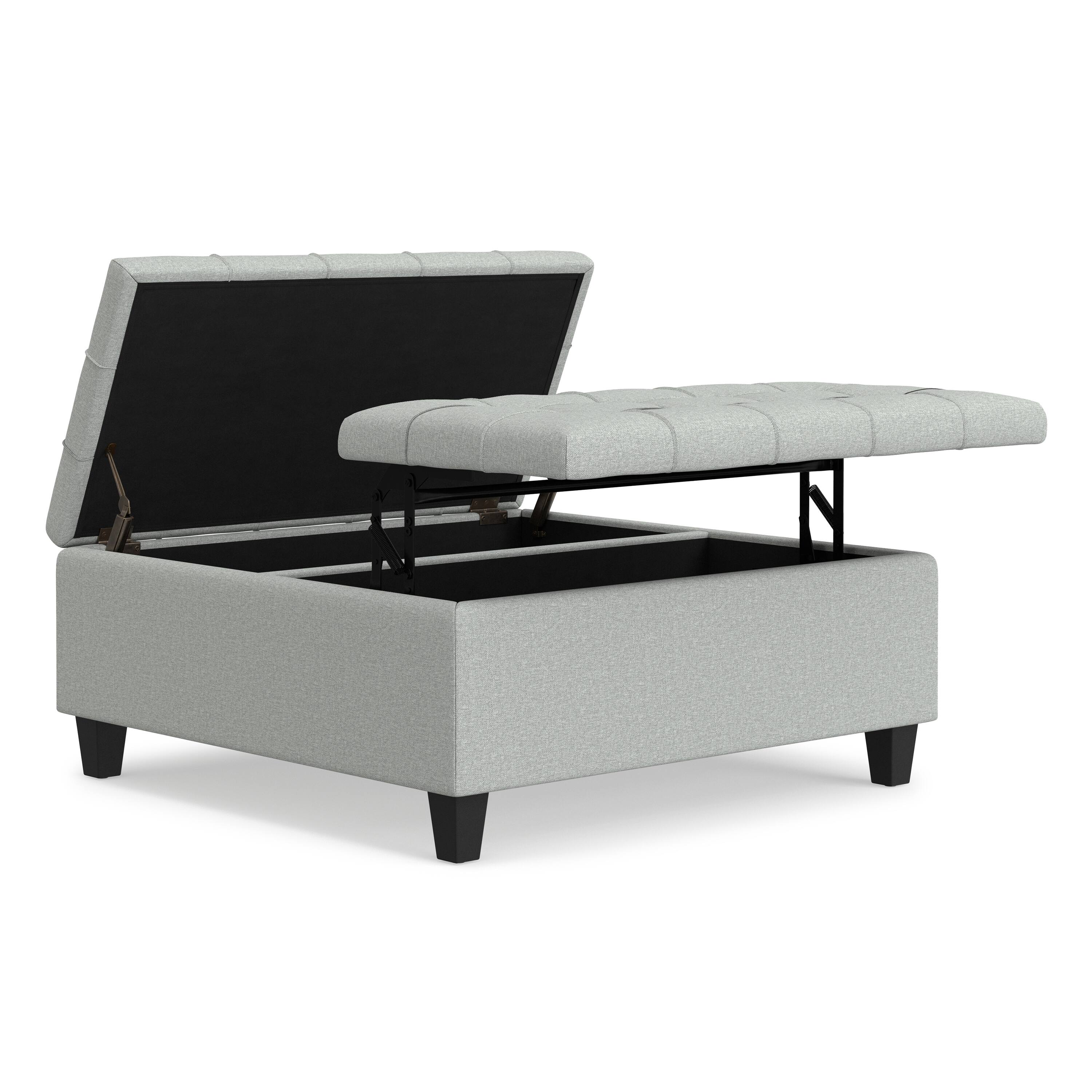 Left. Simpli Home - Harrison Coffee Table Storage Ottoman - Light Stone Grey.