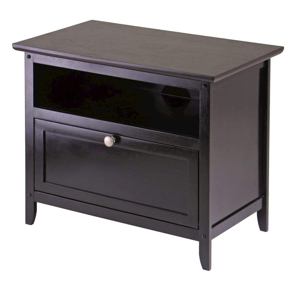 FurniFact - Small Wooden TV Stand With Shelf And Pull Down Door For Living Room - Brown