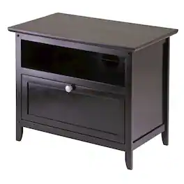 FurniFact - Small Wooden TV Stand With Shelf And Pull Down Door For Living Room - Brown