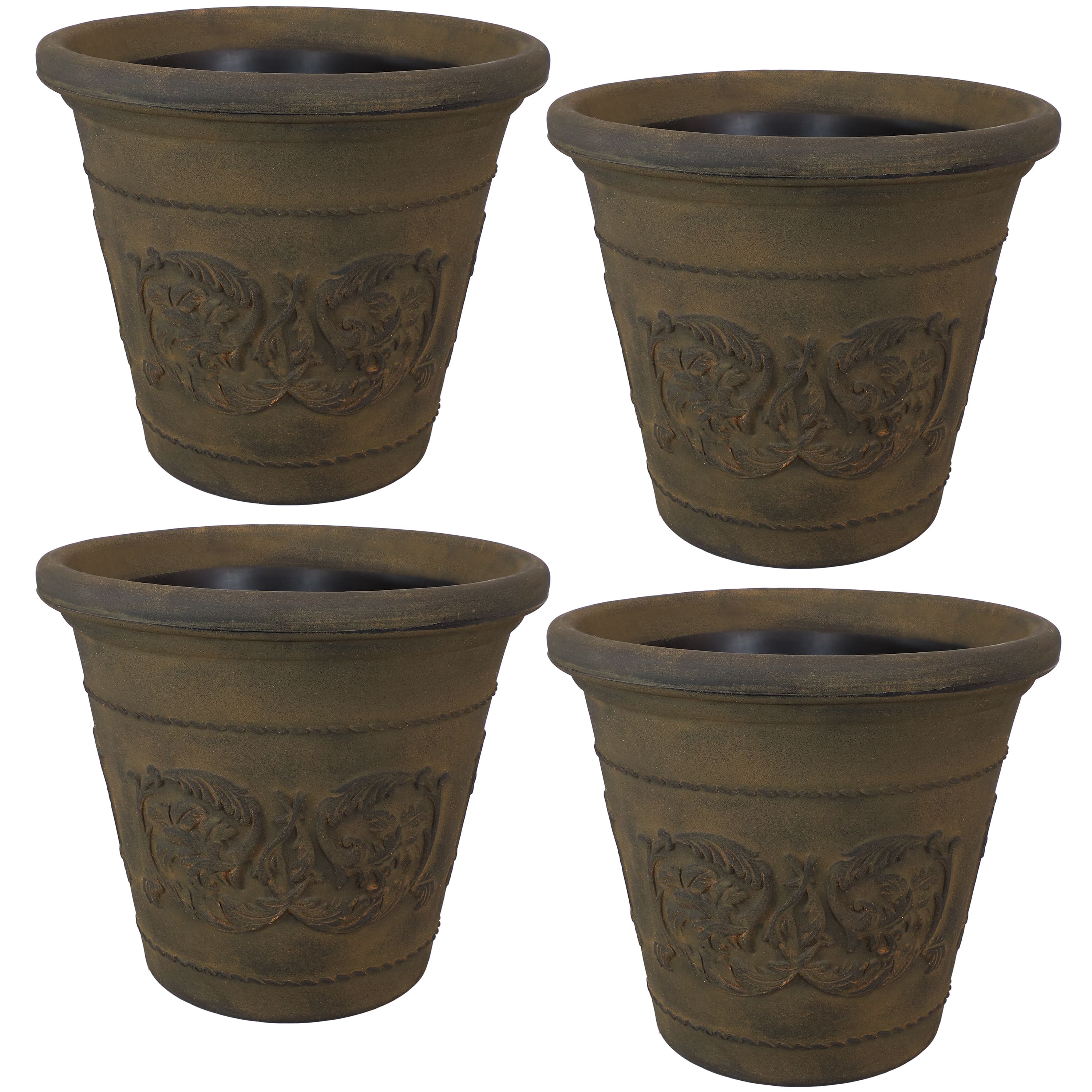 Sunnydaze - 19.5 in Arabella Polyresin Outdoor Planter - Set of 4 - Sable