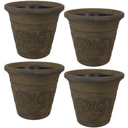 Sunnydaze - 19.5 in Arabella Polyresin Outdoor Planter - Set of 4 - Sable