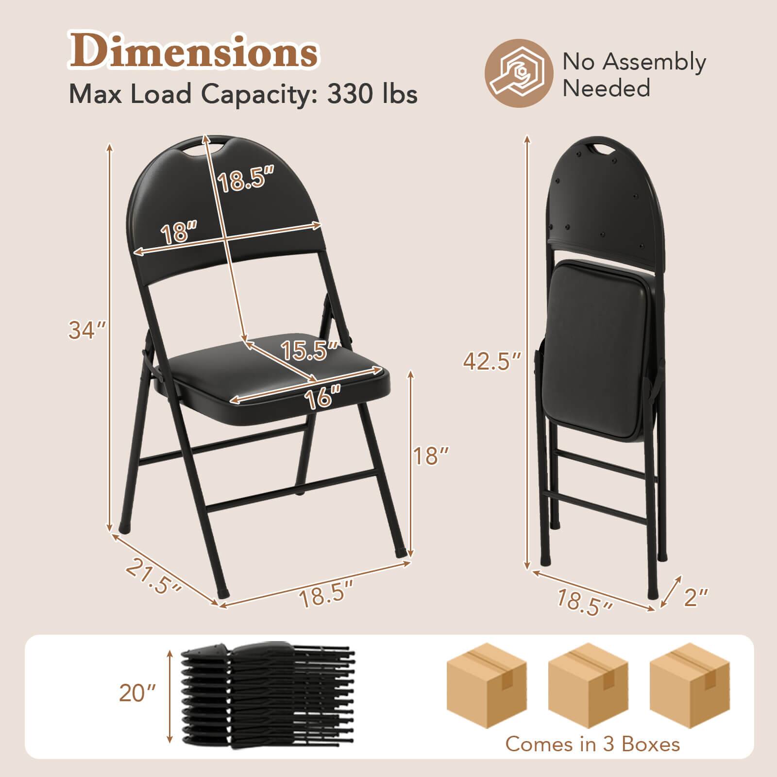 Dimensions  
Max Load Capacity: 330 lbs  
No Assembly Needed  

18.5"  
18"  
34"  
15.5"  
16"  
42.5"  
18"  
21.5"  
18.5"  
18.5" / 2"  
2"  
20"  

Comes in 3 Boxes