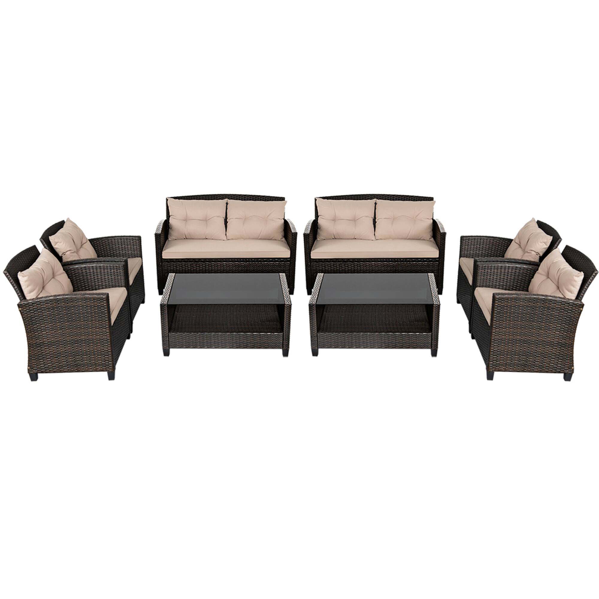 Front. Gymax - Gymax 8pcs Patio Rattan Conversation Set Cushioned Outdoor Furniture Set - Brown.