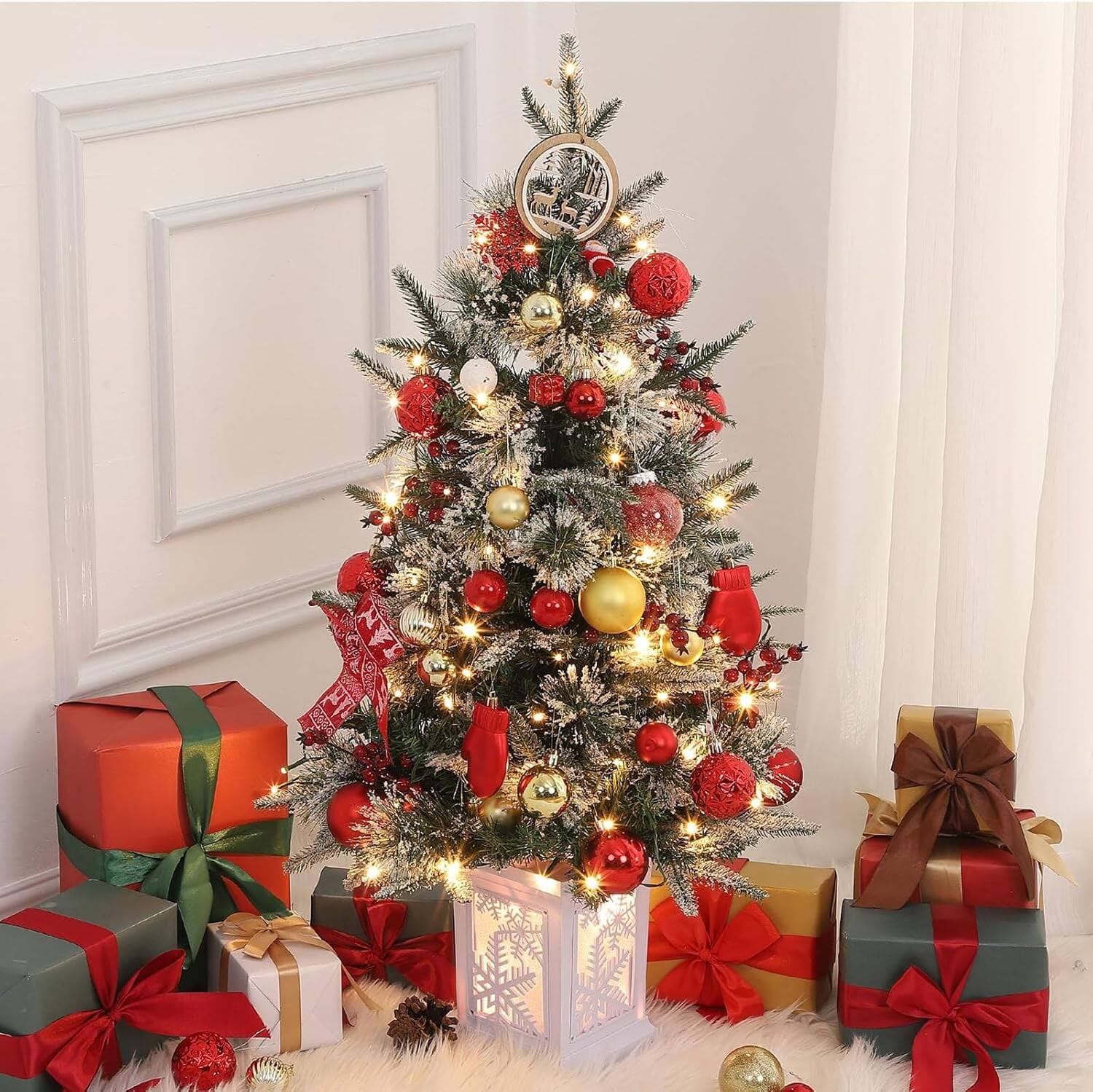 Back. GARVEE - 3ft Pre-Lit Christmas Tree, Mini Xmas Tree with 78 LED Lights, Indoor & Outdoor Party Decor for Holiday Events - Green 2pcs.