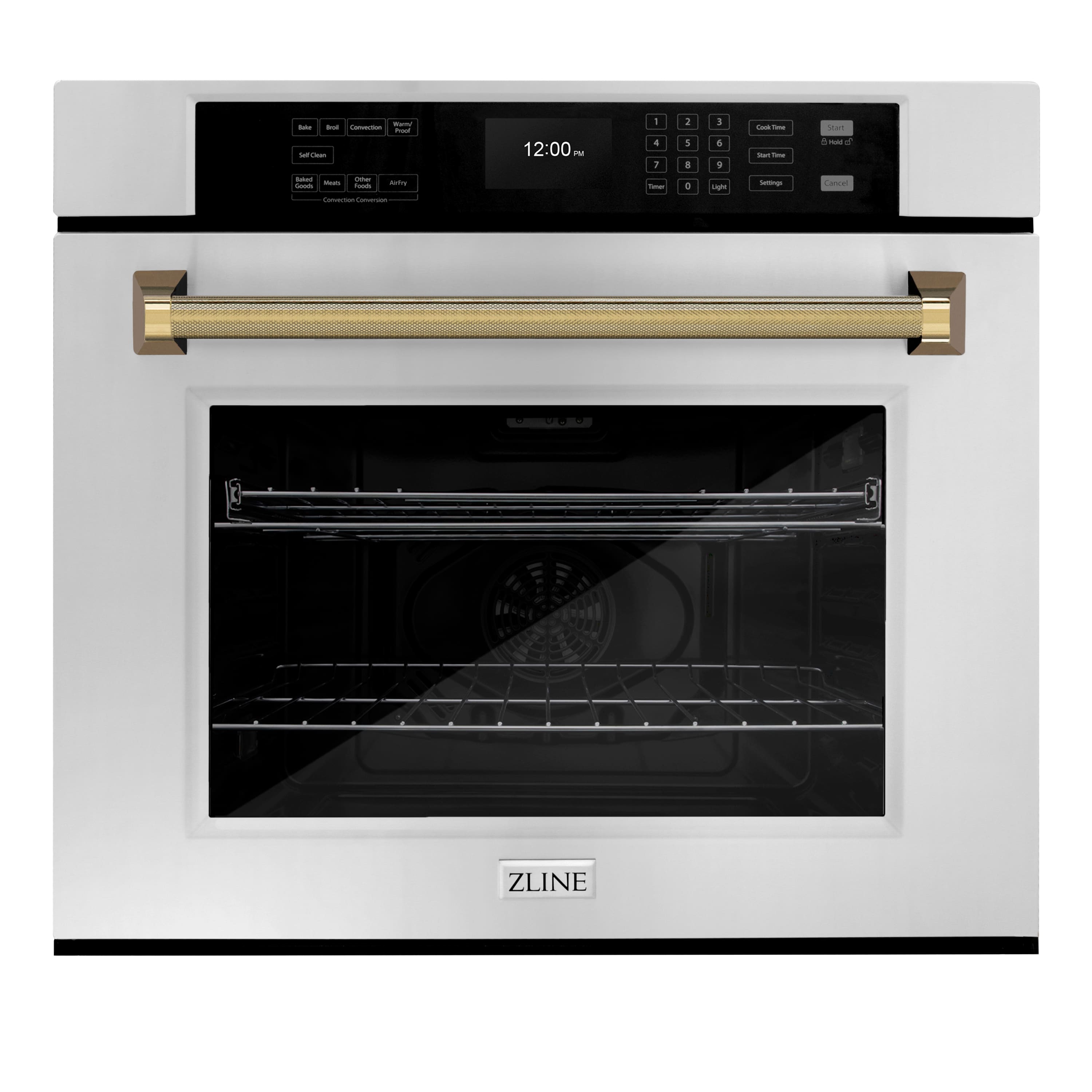 ZLINE Autograph 30 in. True Convection Single Wall Oven in Stainless Steel & Gold Helix Handle (WASZ-30-KG) Front