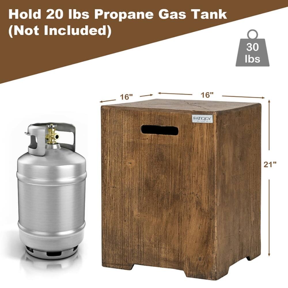 Hold 20 lbs Propane Gas Tank (Not Included)  
30 lbs  
16" x 16" x 21"  
PATIOJOY