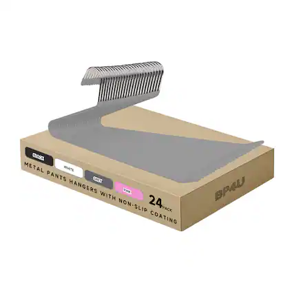 Metal Pants Hangers with Non-Slip Coating
24 Pack
Black, White, Grey, Pink
BP4U