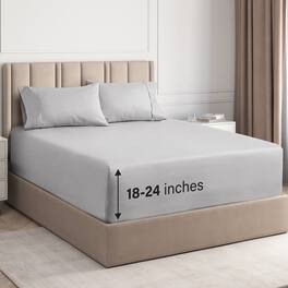 CGK Linens - Extra Deep Pocket 4 Piece Sheet Set - Soft Bed Sheets, Fits 18"-24" Mattresses - Full - Light Gray