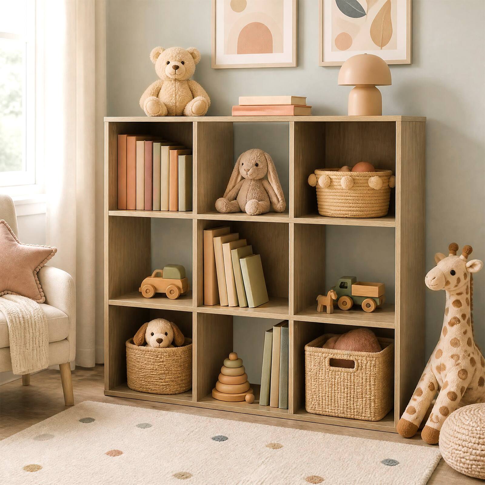Costway 9 Cube Kids Toy Storage Organizer Wooden Children's Bookcase ...