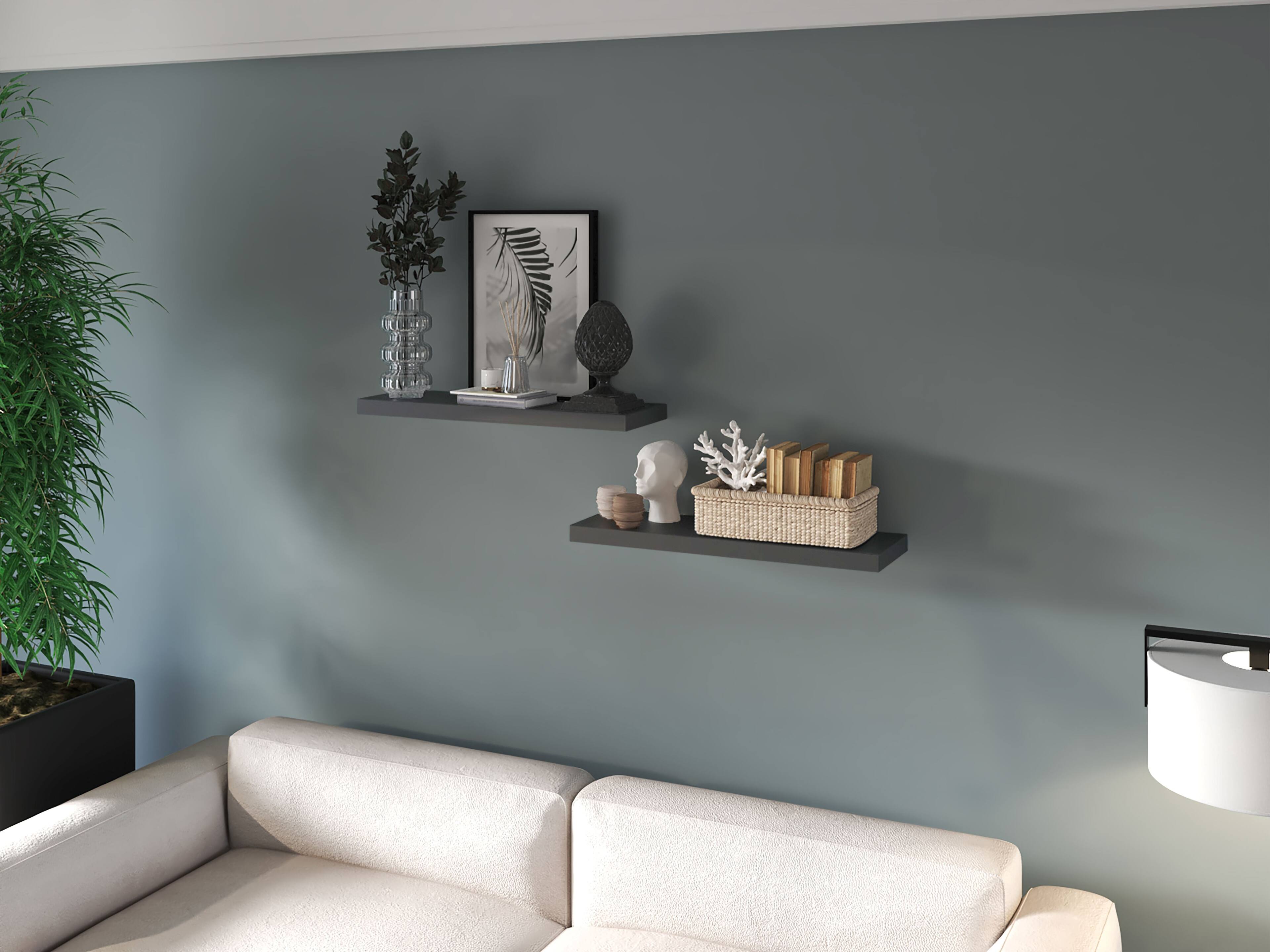 Alt View 1. Treevol Furniture - Double Floating Shelf Dallas, Living Room, Matt Gray - Matt Gray.