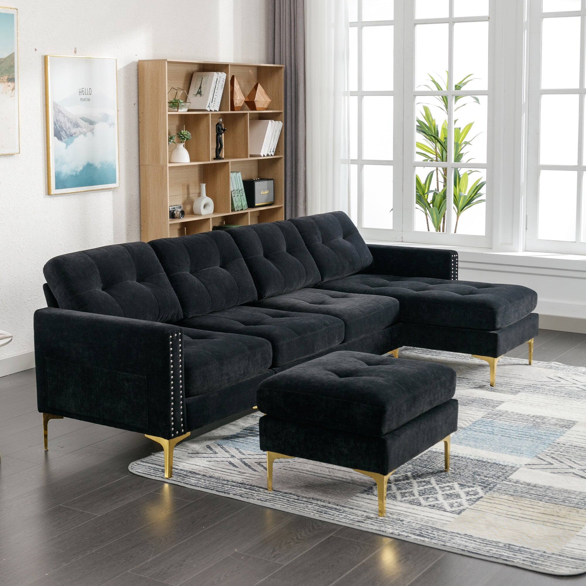Alt View 2. Boyel Living - Versatile 110.6 inch L-Shape Convertible Sofa with Movable Ottoman for Living Room, Apartment, Office in Black - Black.