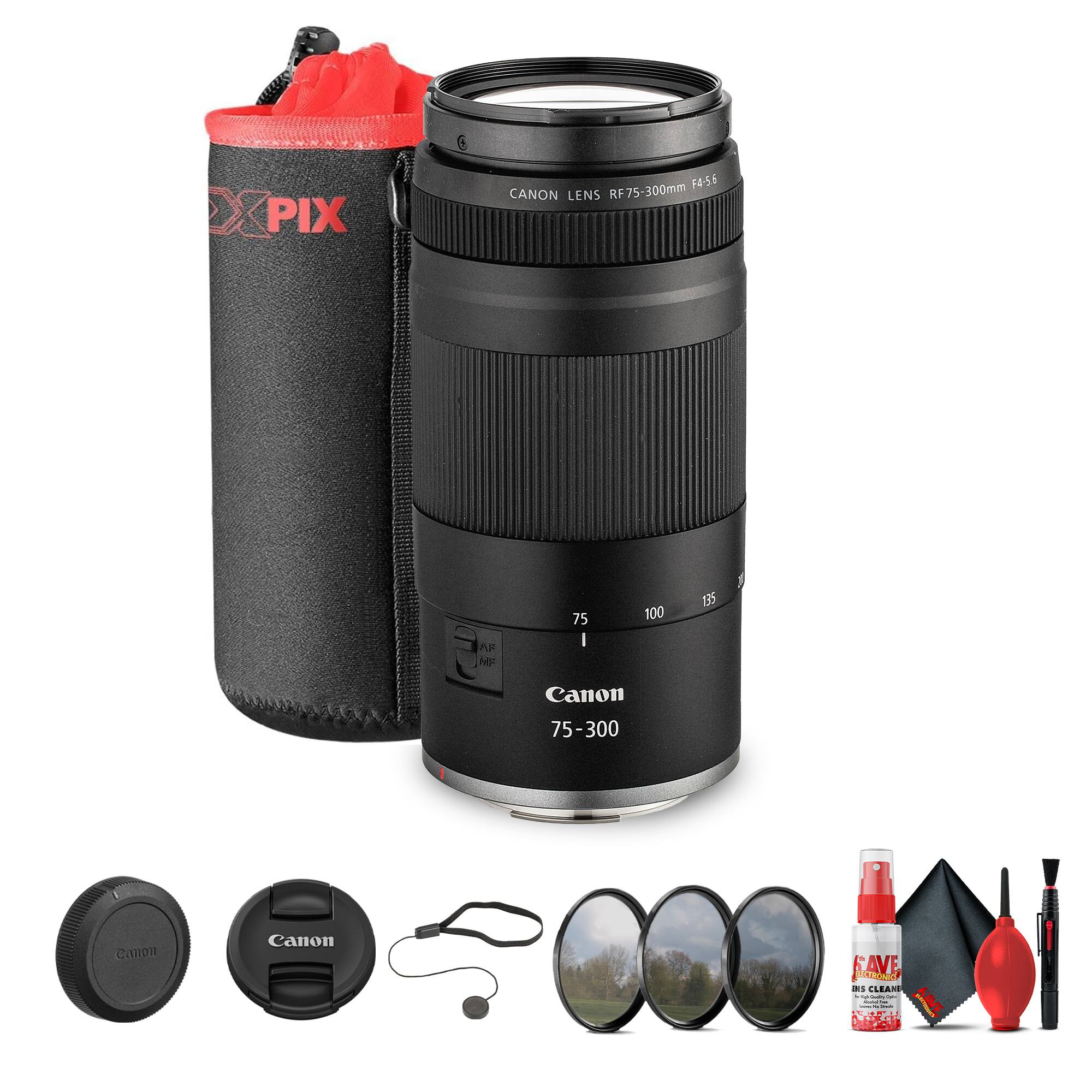 Canon - RF 75-300mm F4-5.6 Lens + 58mm 3 PC Filter Kit + Large Lens Case + More Bundle (International Version)