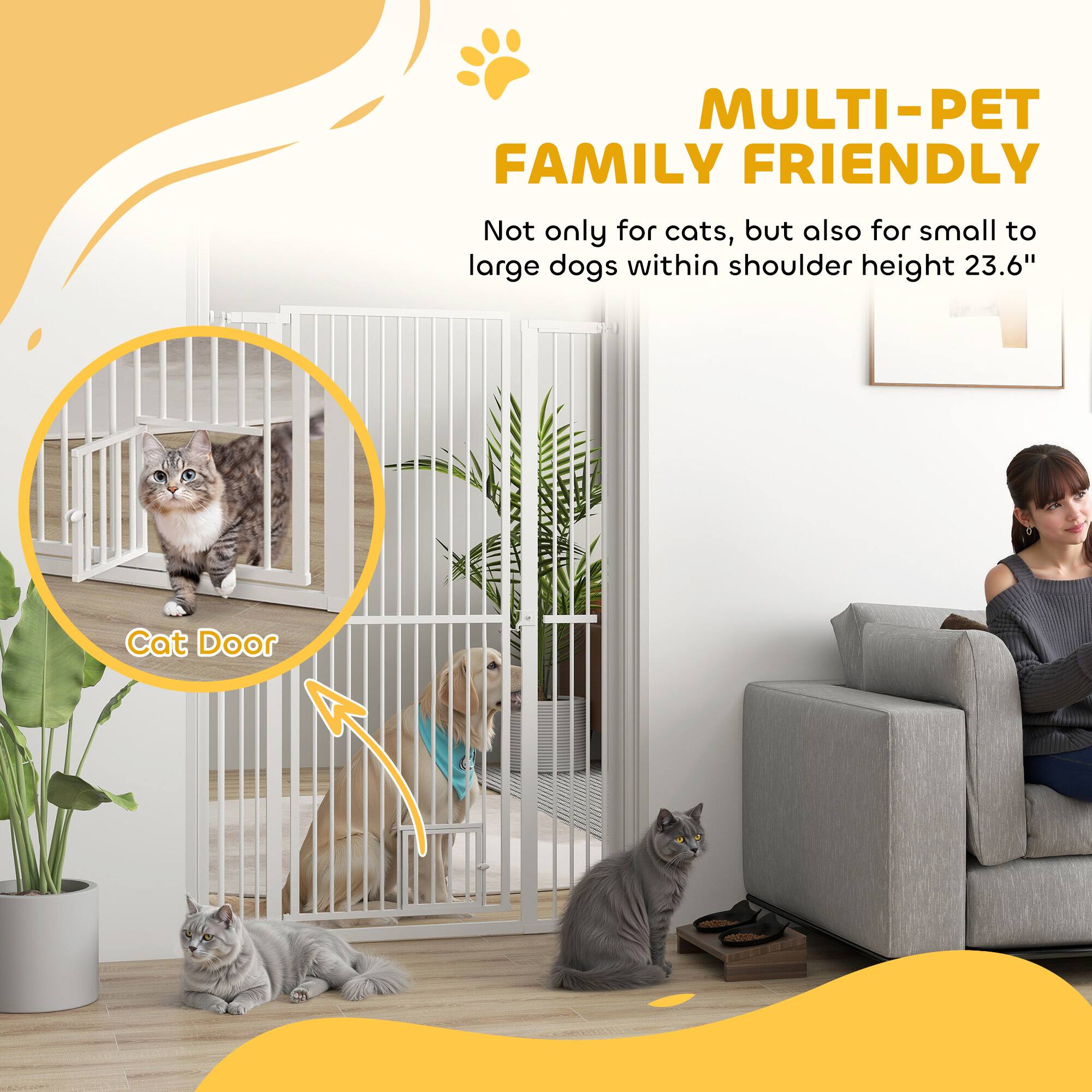 MULTI-PET FAMILY FRIENDLY  
Not only for cats, but also for small to large dogs within shoulder height 23.6"  
Cat Door