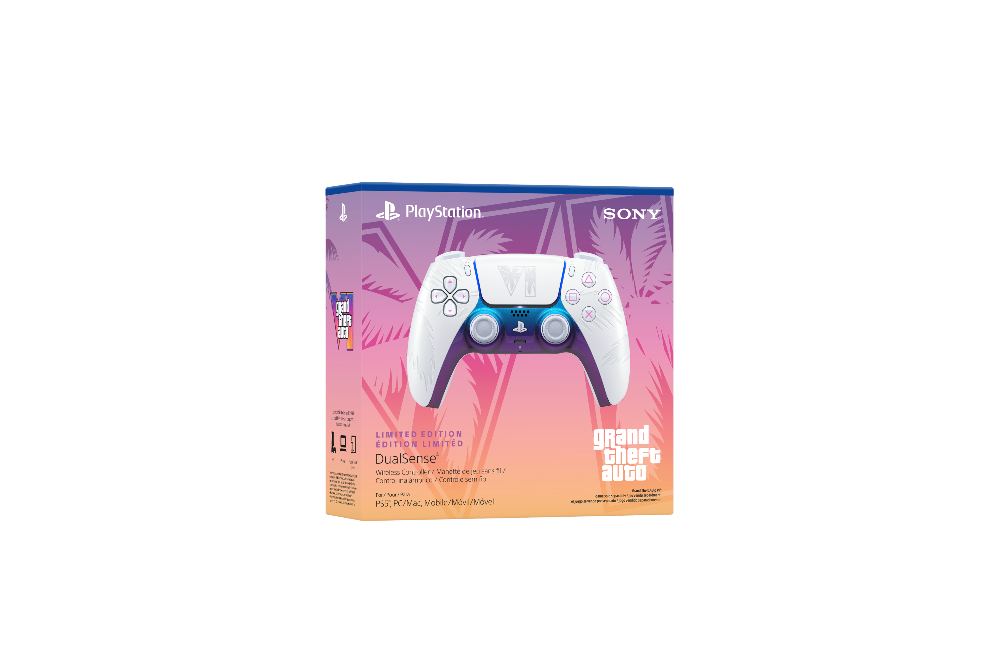 PlayStation  
SONY  
LIMITED EDITION  
DualSense Wireless Controller  
Manette de jeu sans fil / Control inalámbrico / Controle sem fio  
For / Pour / Para PS5, PC/Mac, Mobile/Movil/Móvil  
grand theft auto  
shopperstocks  
comments