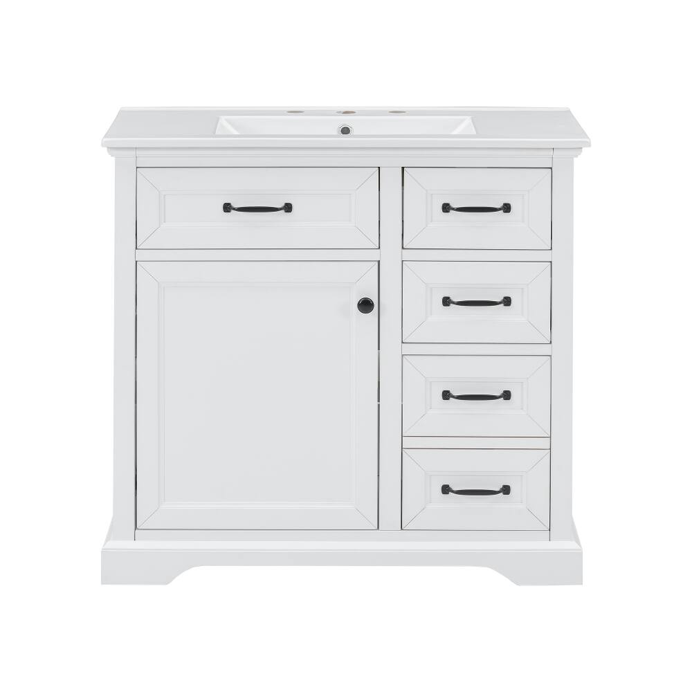 Alt View 7. Loheer - Loheer 36 inch white bathroom vanity with sink Freestanding Cabinet with 4 Drawers - White.