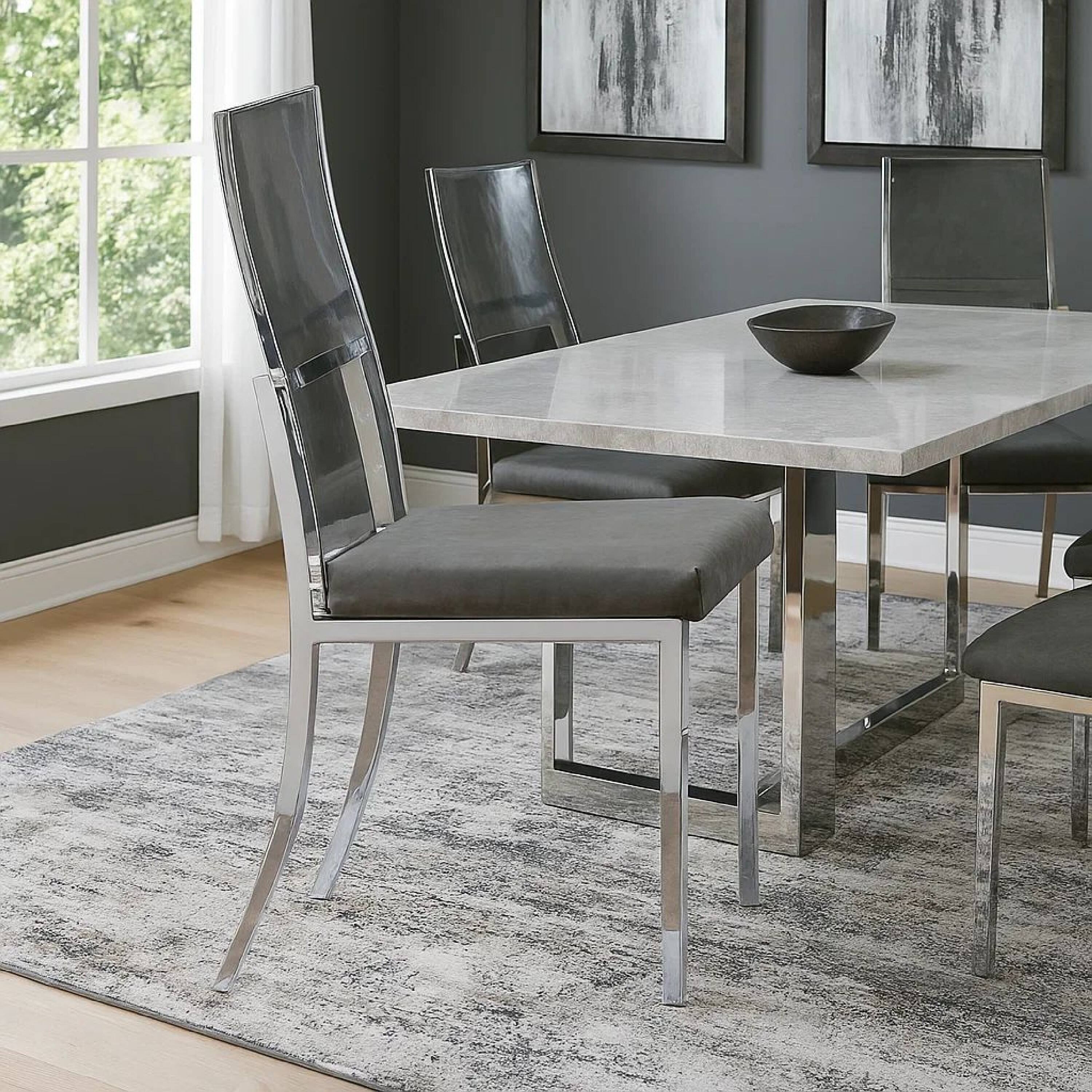 Alt View 6. Manhattan Lane - Metal Dining Side Chair with Acrylic Backing, Set of 2 - Silver and Gray.
