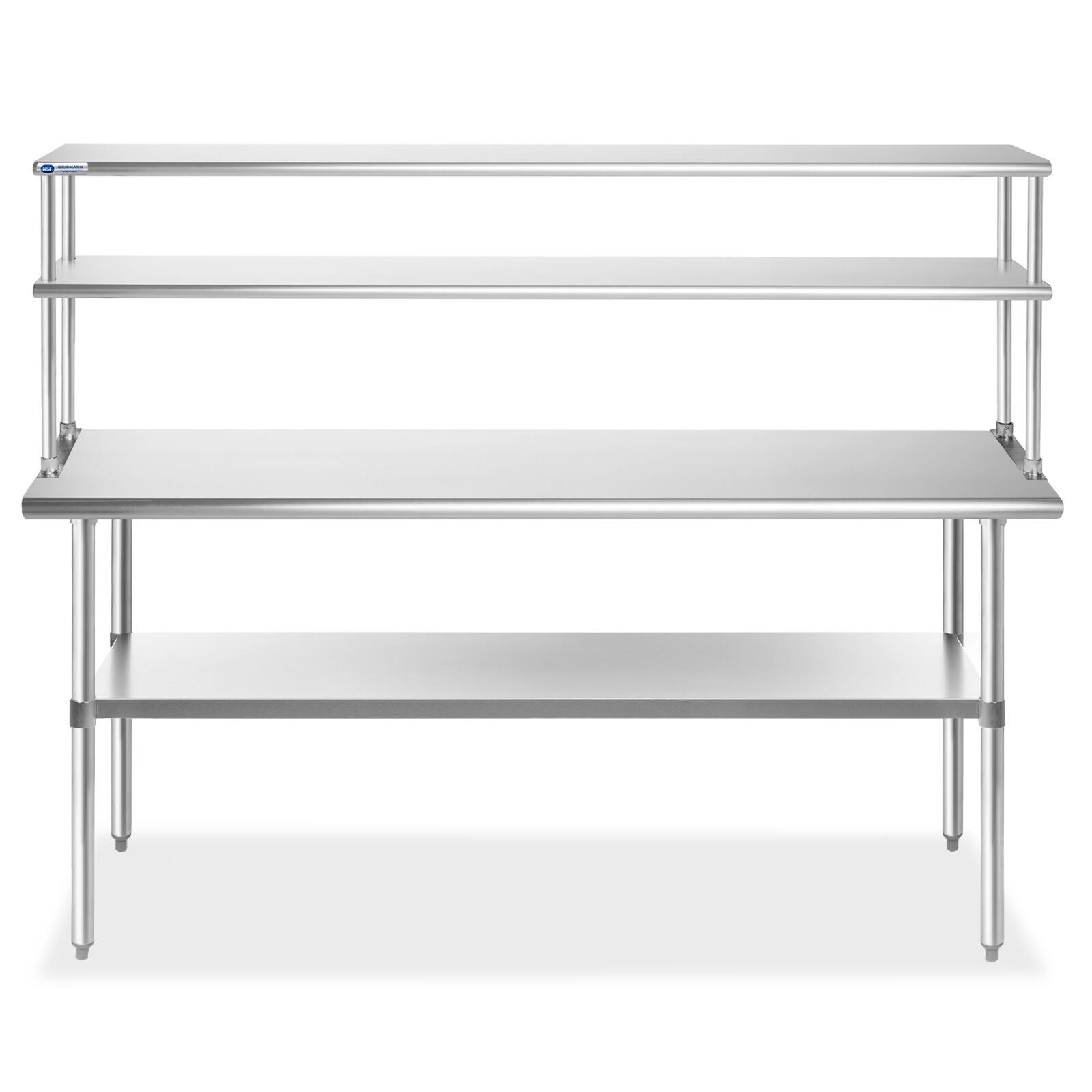 Alt View 3. GRIDMANN - 72 x 30-in NSF Stainless Steel Prep Table w Double Shelf - Silver.