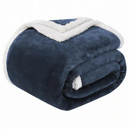 Front. Frangdom - Sherpa Fleece Throw Soft Flannel Plush Blanket Couch Bed - Navyblue Twin-60"x80".